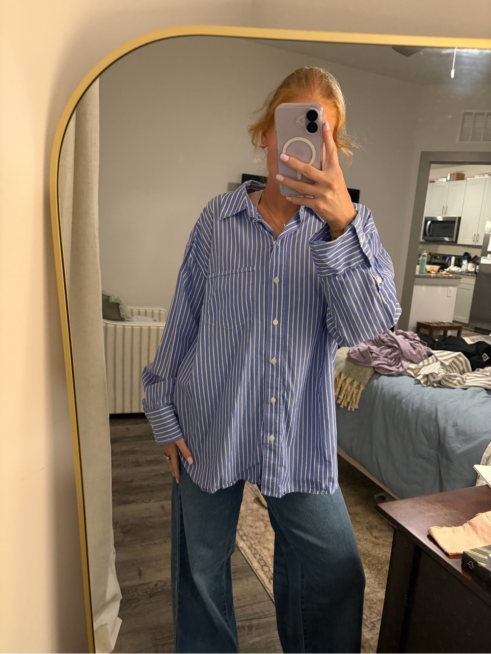 H&M Blue and White Vertical Stripe Button-Down Shirt